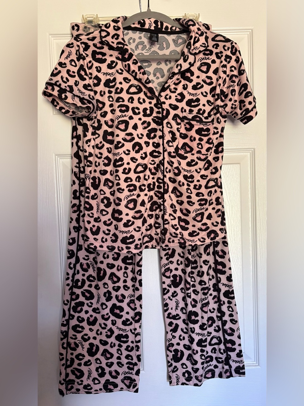 Bebe Pink and Black Leopard Print Pajama Set